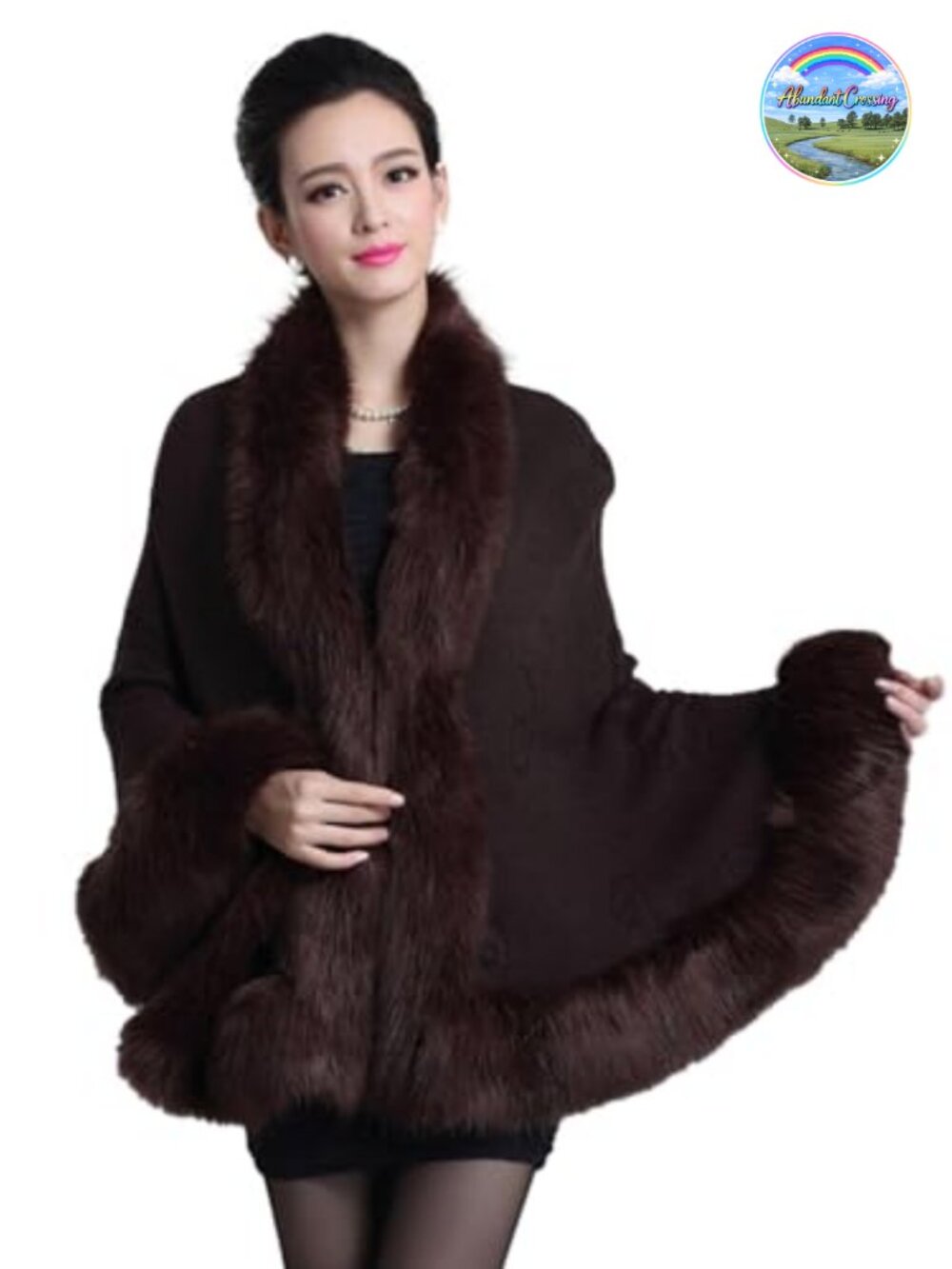 Faux Fur Trim Shawl Wrap Cape for Evening Dress Bridal Wedding